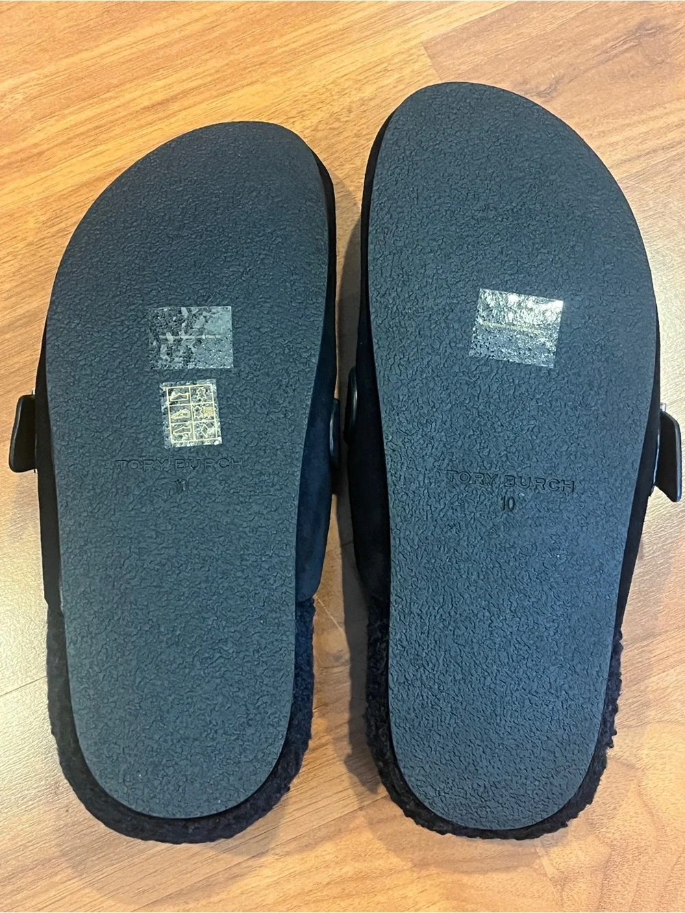 Tory Burch Black Suede Shearling Mellow Mules - size 10 - NWOB